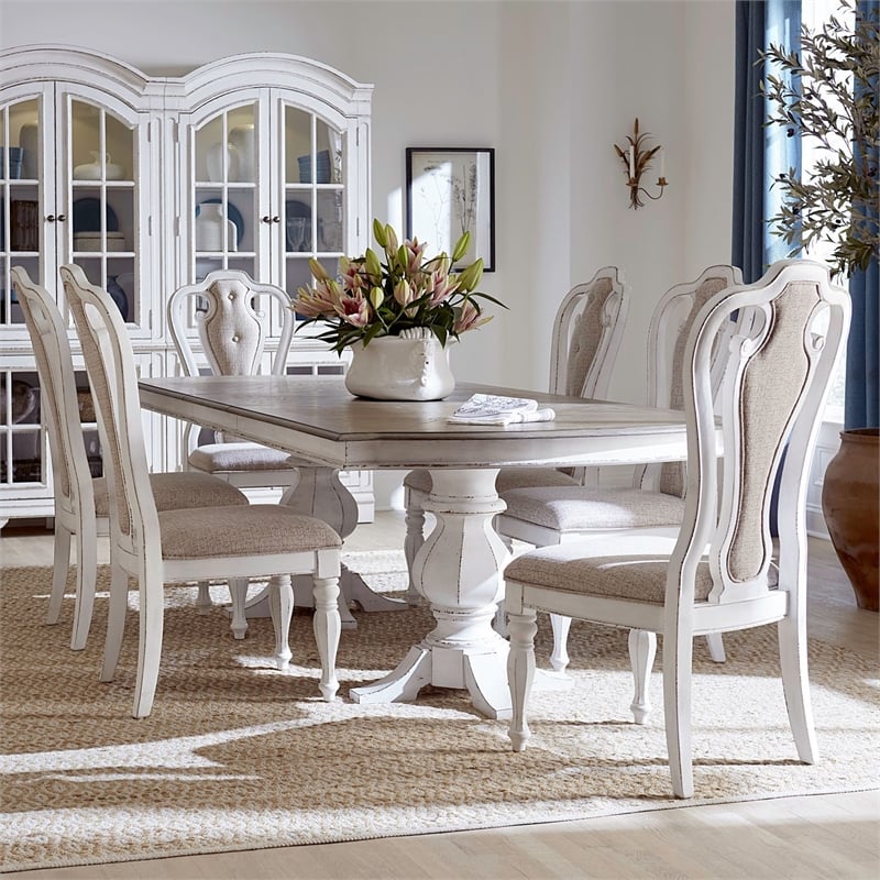 Liberty Furniture Magnolia Manor Opt 7 Piece Double Pedestal Table Set - White