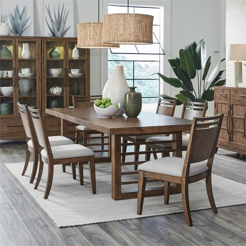 Liberty Furniture Shaker Lakes Opt 7 Piece Double Pedestal Table Set - Brown