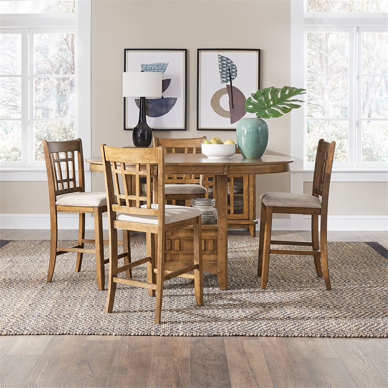 Liberty Furniture Santa Rosa 5 Piece Pub Dining Room Set with Chairs - Brown Wood