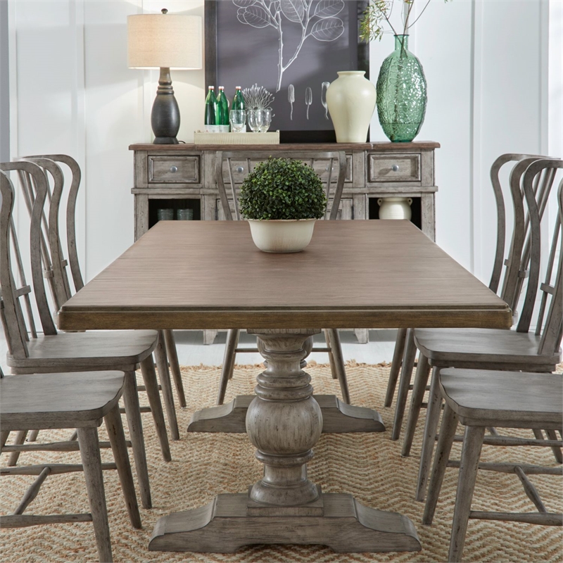 Liberty Furniture River Place 9 Piece Trestle Table Dining Room Set with Chairs - Gray Wood