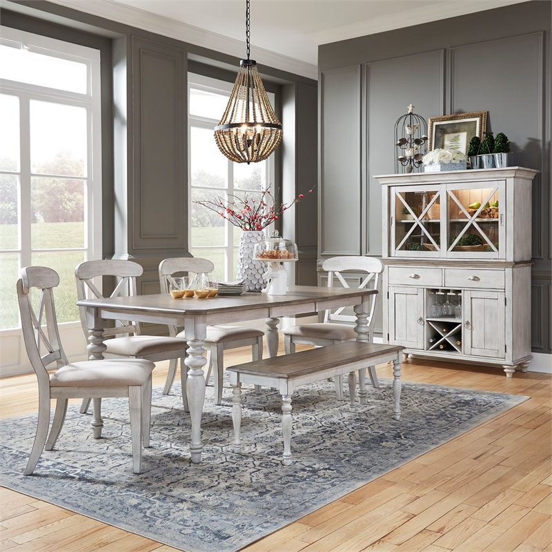 Liberty Furniture Ocean Isle 6 Piece Rectangular Table Dining Room Set with Chairs - White Wood