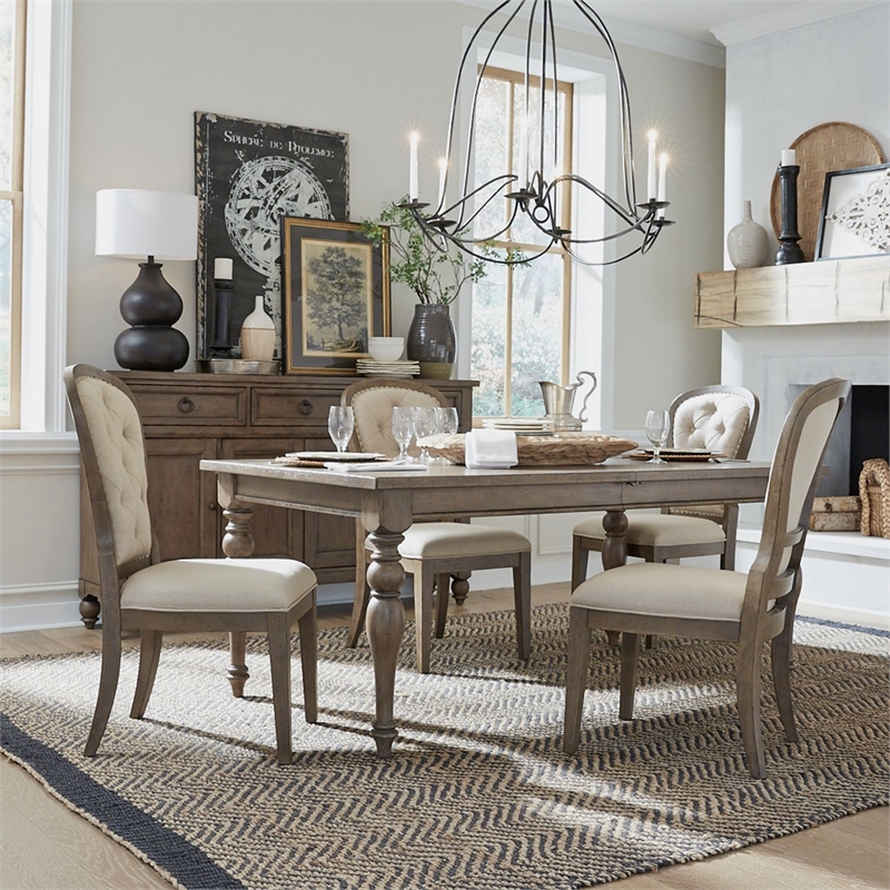 Liberty Furniture Americana Farmhouse Optional 5 Piece Leg Table Dining Room Set with Chairs - Brown Wood
