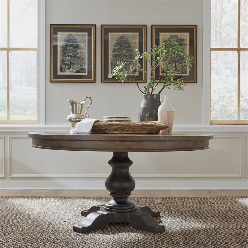 Liberty Furniture Americana Farmhouse Optional 5 Piece Pedestal Table Dining Room Set with Chairs Taupe Wood