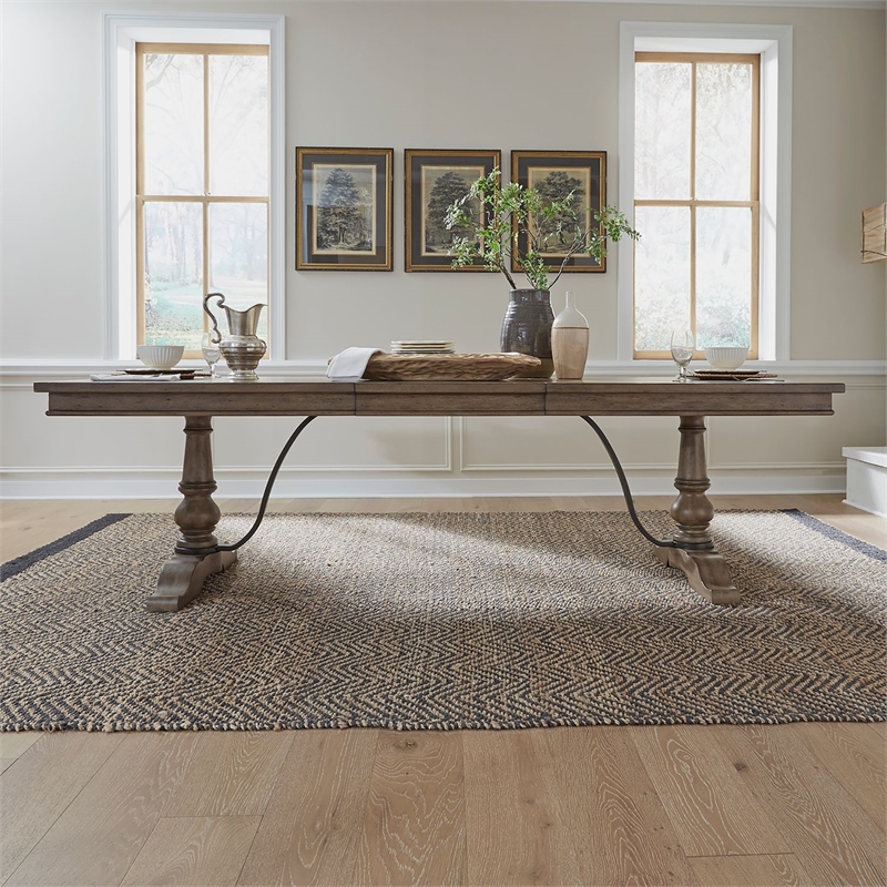 Liberty Furniture Americana Farmhouse Optional 5 Piece Trestle Table Dining Room Set with Chairs - Brown Wood