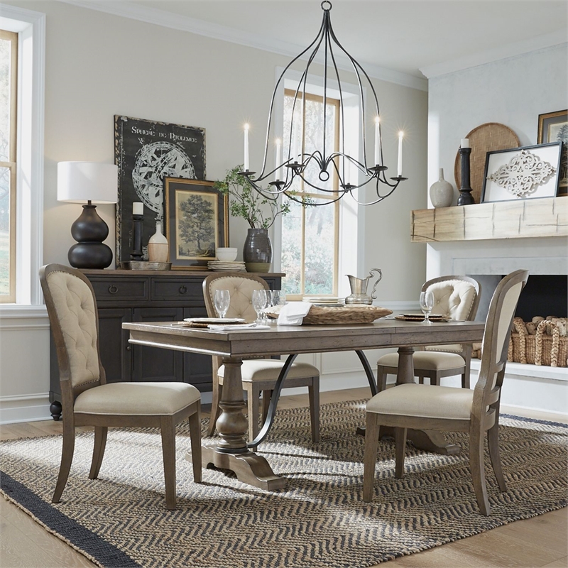 Liberty Furniture Americana Farmhouse Optional 5 Piece Trestle Table Dining Room Set with Chairs - Brown Wood