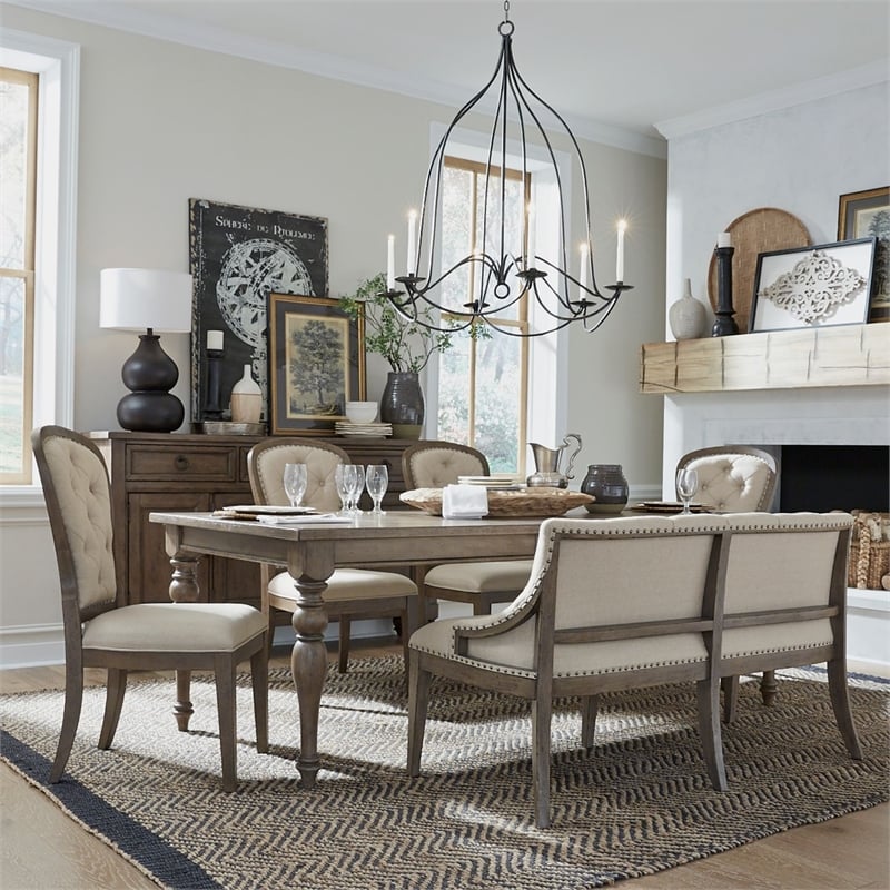 Liberty Furniture Americana Farmhouse Optional 6 Piece Leg Table Dining Room Set with Chairs - Brown Wood