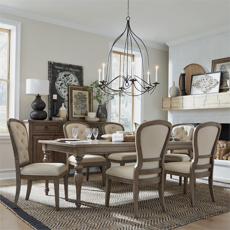 Liberty Furniture Americana Farmhouse Optional 7 Piece Leg Table Dining Room Set with Chairs - Brown Wood