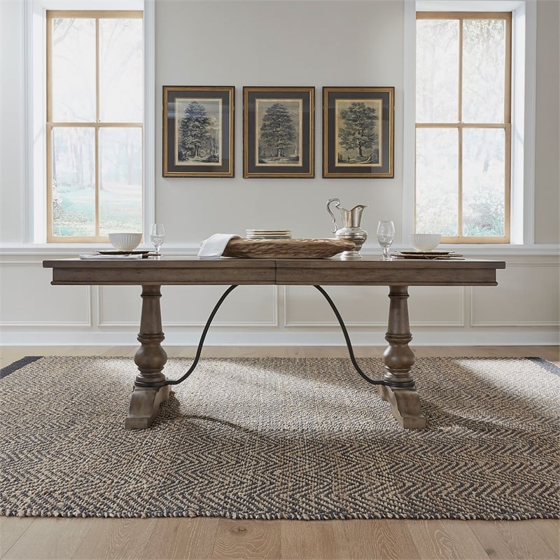 Liberty Furniture Americana Farmhouse Optional 7 Piece Trestle Table Dining Room Set with Chairs - Brown Wood