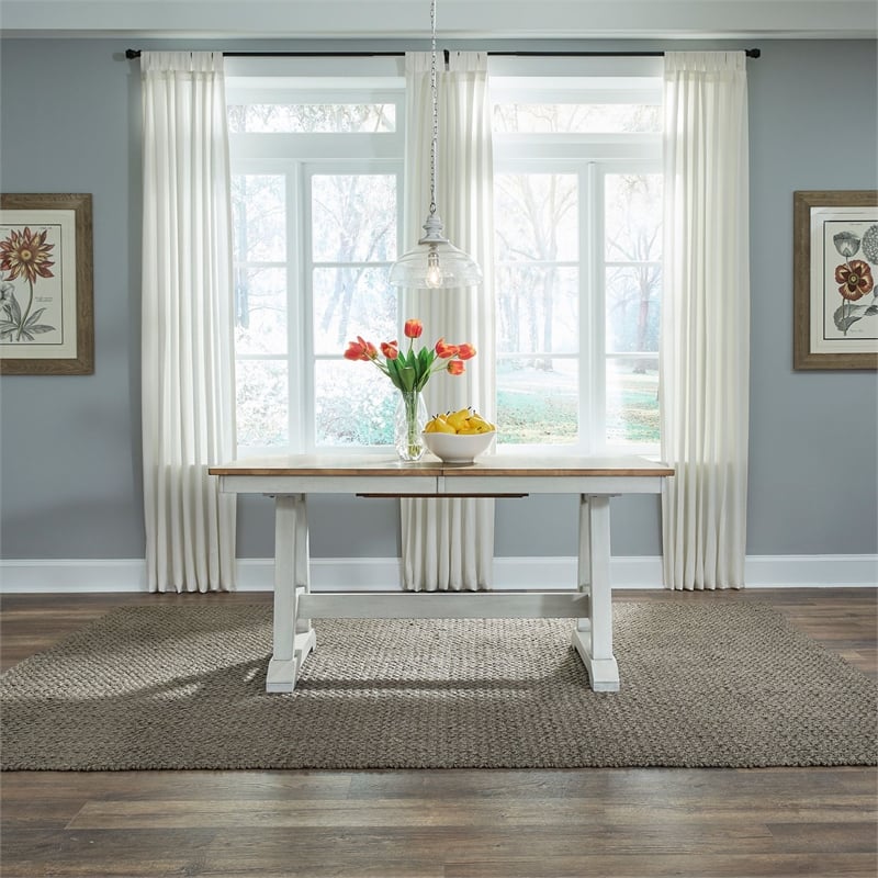 Liberty Furniture Lindsey Farm 5 Piece Trestle Table Dining Room Set with Chairs - White Wood