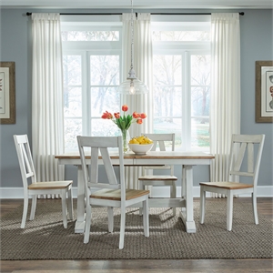 Liberty Furniture Lindsey Farm 5 Piece Trestle Table Dining Room Set with Chairs - White Wood