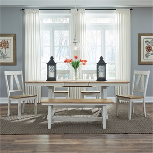 Liberty Furniture Lindsey Farm 6 Piece Trestle Table Dining Room Set with Chairs - White Wood