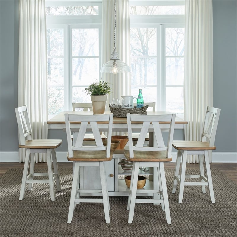 Liberty Furniture Lindsey Farm 7 Piece Gathering Table Dining Room Set with Chairs - White Wood