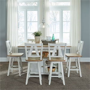 Liberty Furniture Lindsey Farm 7 Piece Gathering Table Dining Room Set with Chairs - White Wood