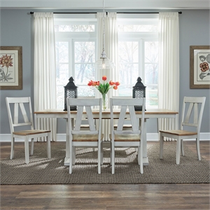 Liberty Furniture Lindsey Farm 7 Piece Trestle Table Dining Room Set with Chairs - White Wood