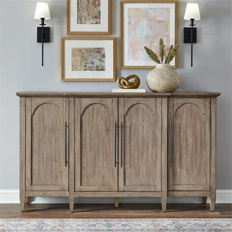 Liberty Furniture Pavilion 4 Door Accent Cabinet Home Storage - Brown Oak Wood