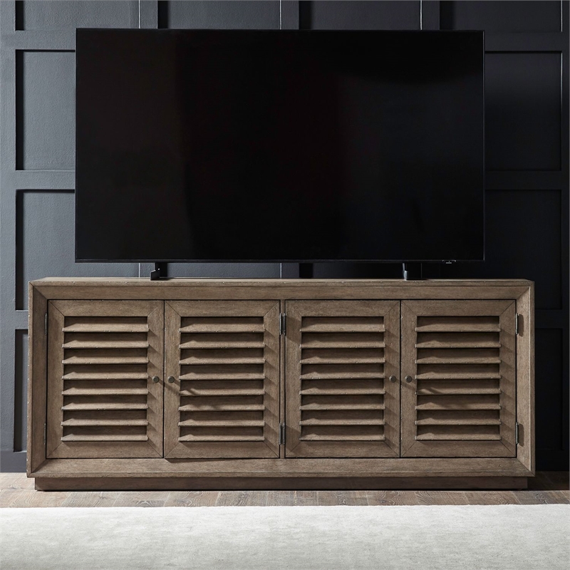 Liberty Furniture Aspen Sky Living Room 78 Inch TV Console - Brown Oak Wood