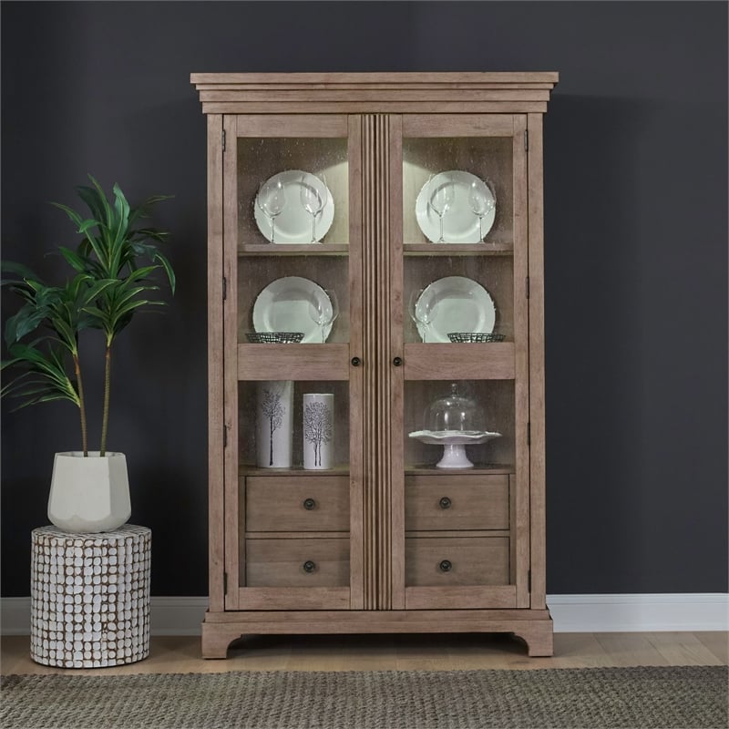 Liberty Furniture Haven Hills Display Cabinet Glass Door Display - Brown Wood