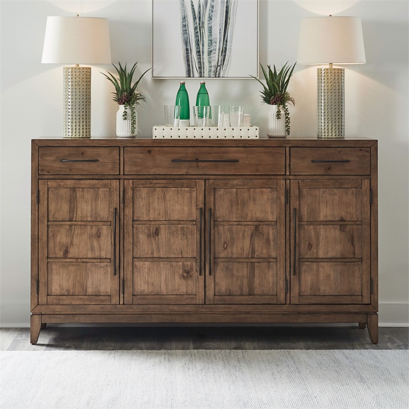 Liberty Furniture Shaker Lakes Dining Room Buffet Cabinet - Brown Maple Wood