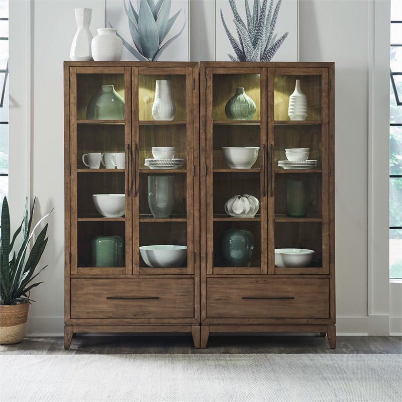 Liberty Furniture Shaker Lakes 2 Piece Bunching Cabinets Display Set Brown Wood