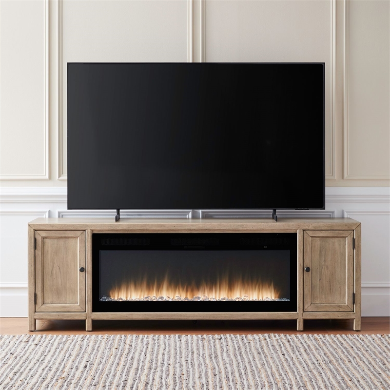 Liberty Furniture Proximity Place Living Room 82 Inch Fireplace TV Console - Brown Wood