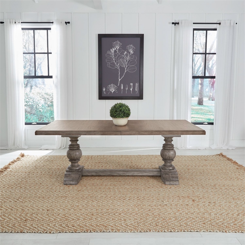 Liberty Furniture River Place Dining Room Trestle Table with Leaf - Brown Wood