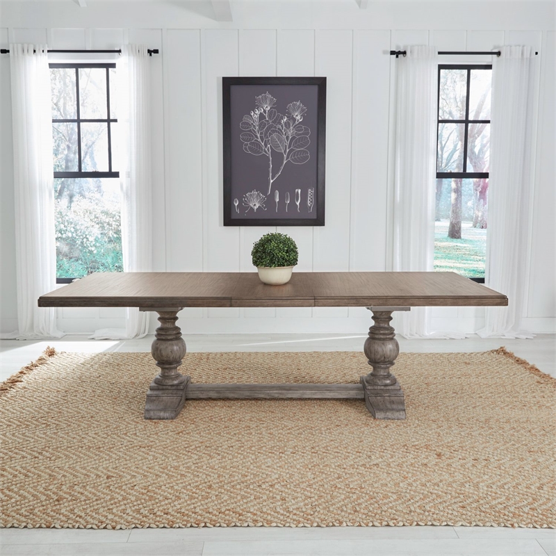 Liberty Furniture River Place Dining Room Trestle Table with Leaf - Brown Wood