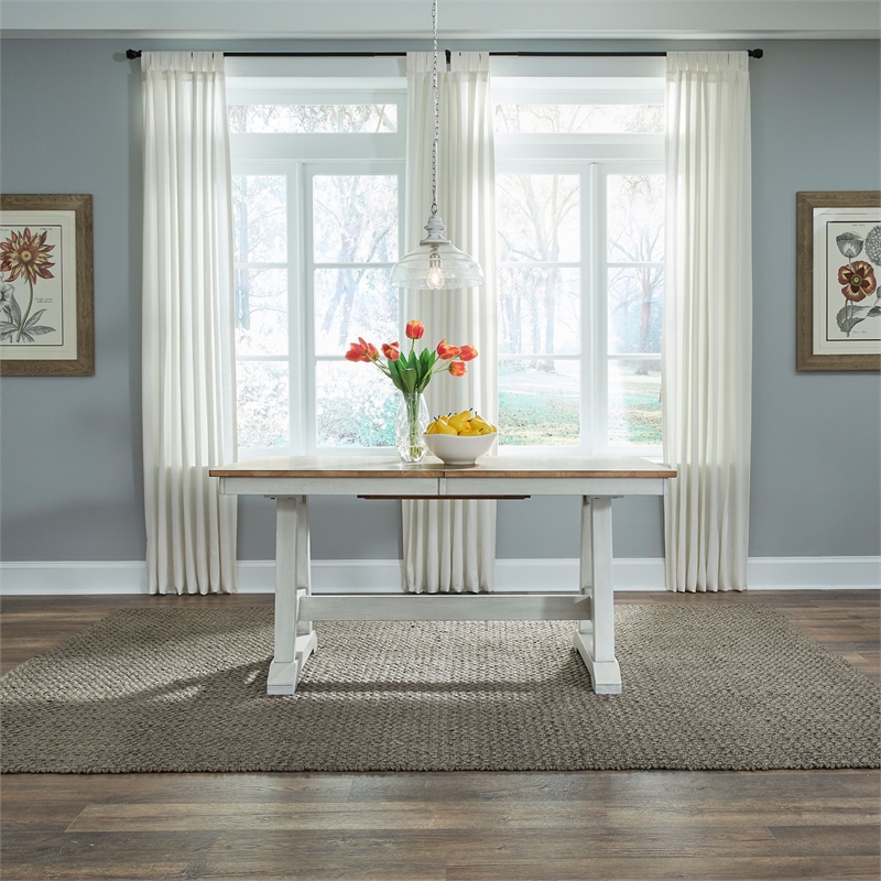 Liberty Furniture Lindsey Farm Dining Room Trestle Table with Leaf - White Wood