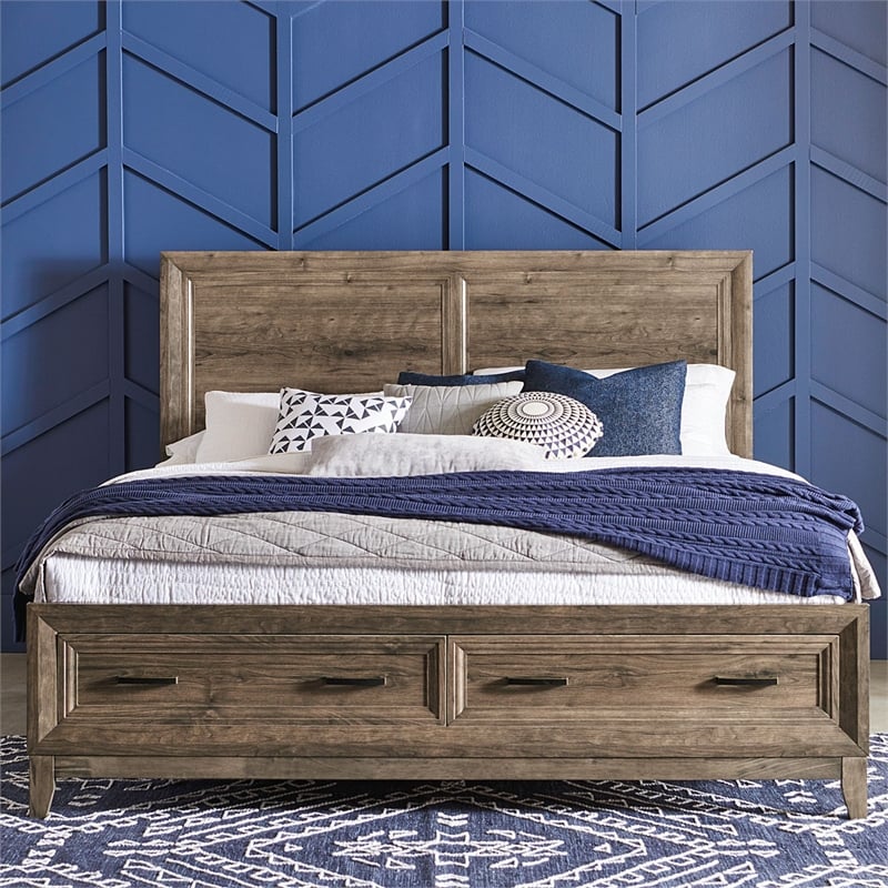 Liberty Furniture Ridgecrest King Storage Drawers Bed Frame - Brown Wood Finish