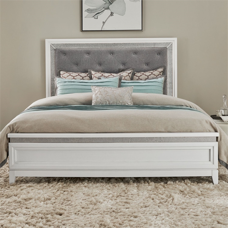 Liberty Furniture Reflections King Upholstered Panel Headboard LED Lights White