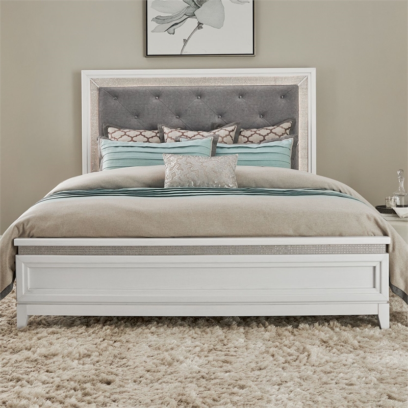 Liberty Furniture Reflections King Upholstered Panel Headboard LED Lights White