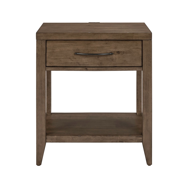 Liberty Furniture Shaker Lakes Open Night Stand with Charging Station - Brown