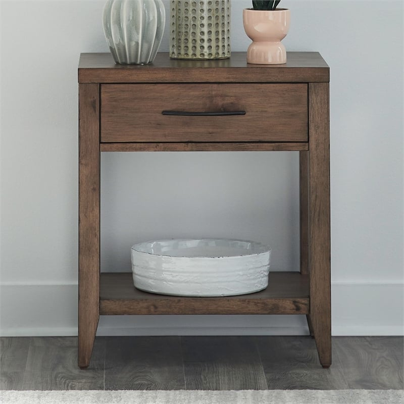 Liberty Furniture Shaker Lakes Open Night Stand with Charging Station - Brown