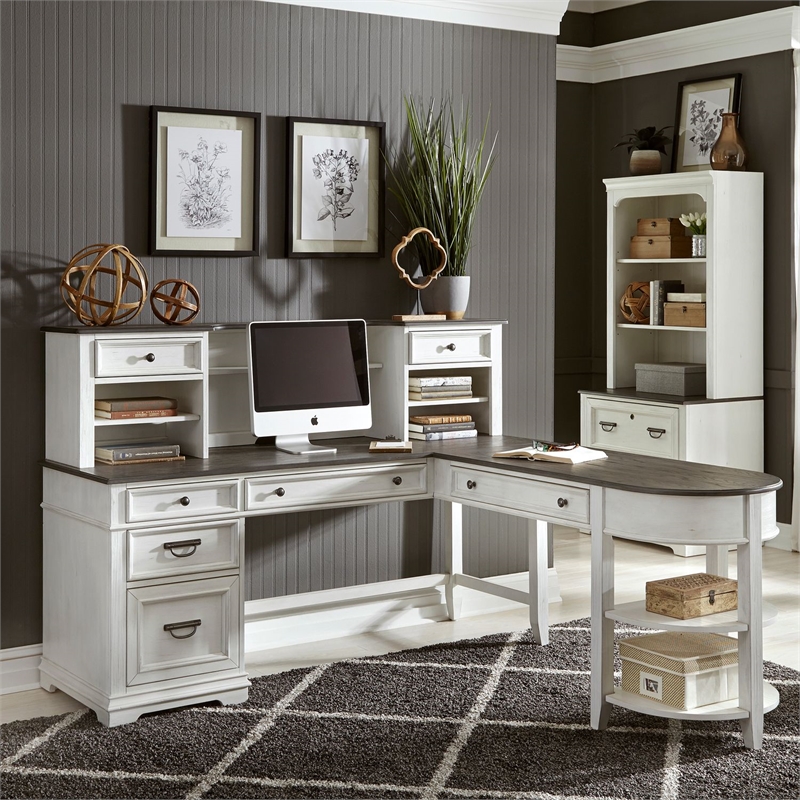 Liberty Furniture Allyson Park Home Office L Shaped Desk Set - White & Charcoal