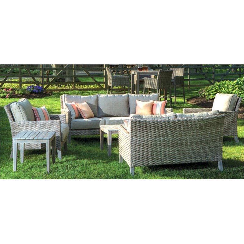 Alfresco Home Cornwall 6 Piece Woven Wood Patio Conversation Set Alfresco Home Cornwall 6 Piece Woven Wood Patio Conversation Set
