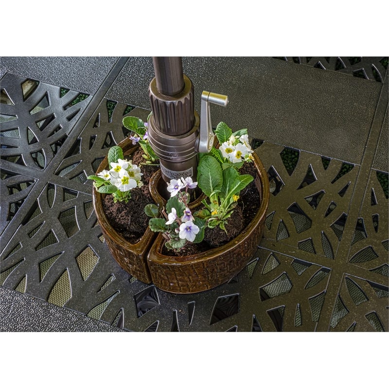 Alfresco Home Cobblestone 2-Half Moon Shaped Umbrella Planter in Terra Brown