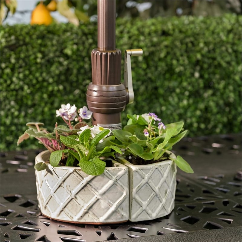 Alfresco Home Trellis 2-Moon Shaped Cermaic Umbrella Planter in Crema