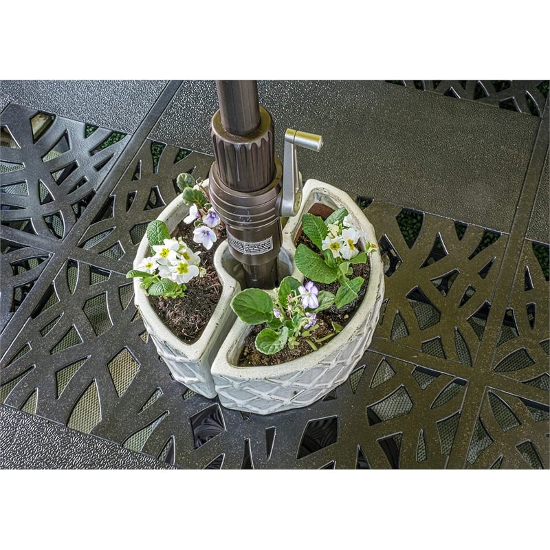 Alfresco Home Trellis 2-Moon Shaped Cermaic Umbrella Planter in Crema