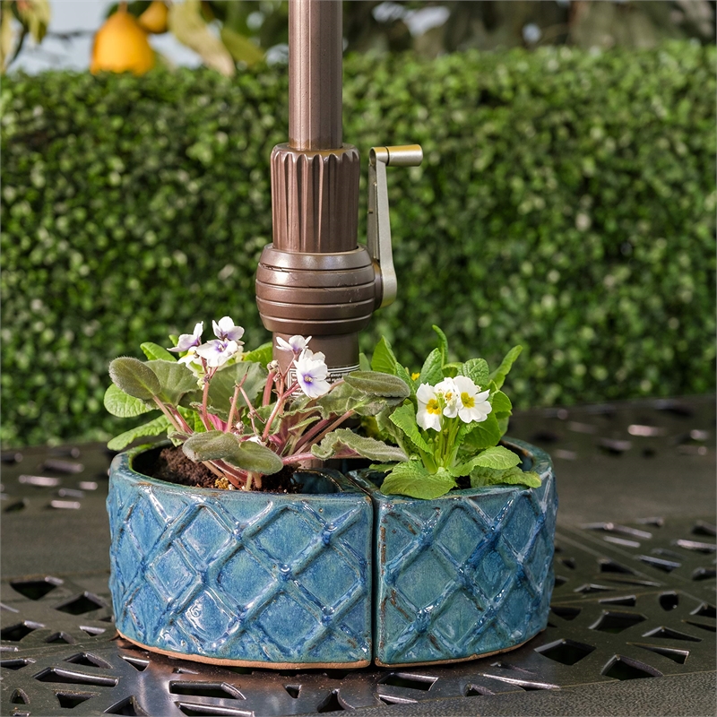 Alfresco Home Trellis Round Ceramic Planter in Atlantis Blue