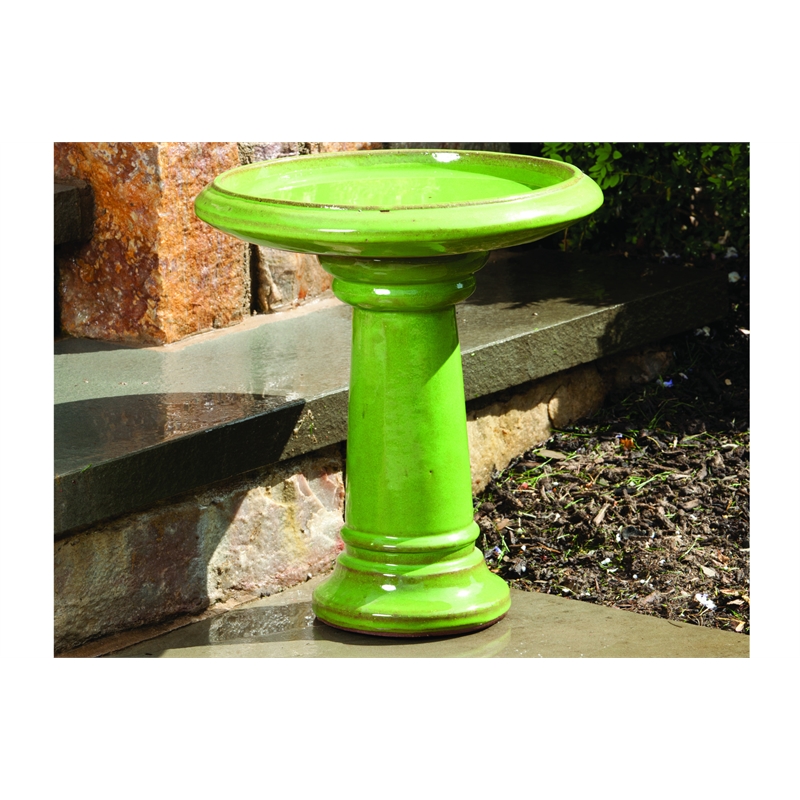 Alfresco Home Ischia Ceramic Bird Bath in Chartreuse