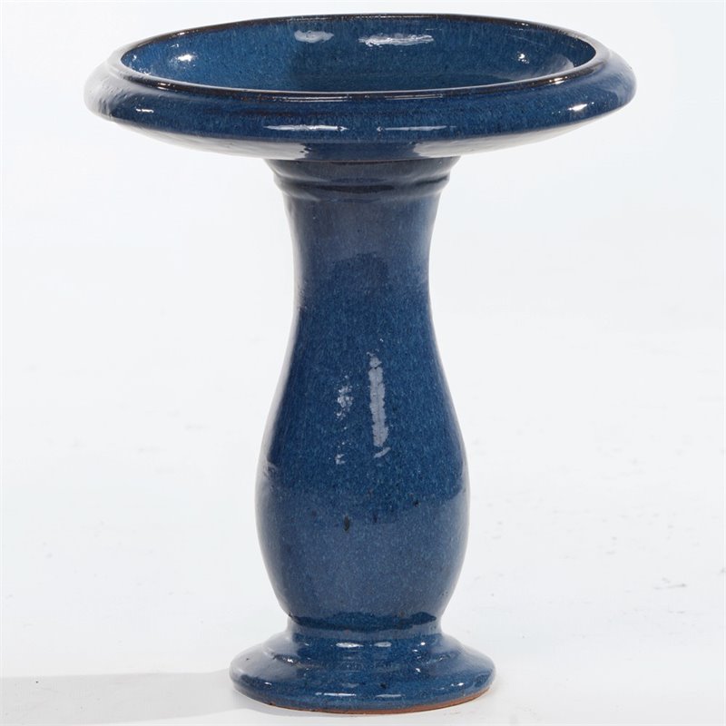Alfresco Home Mayorca Ceramic Bird Bath in Snow Blue