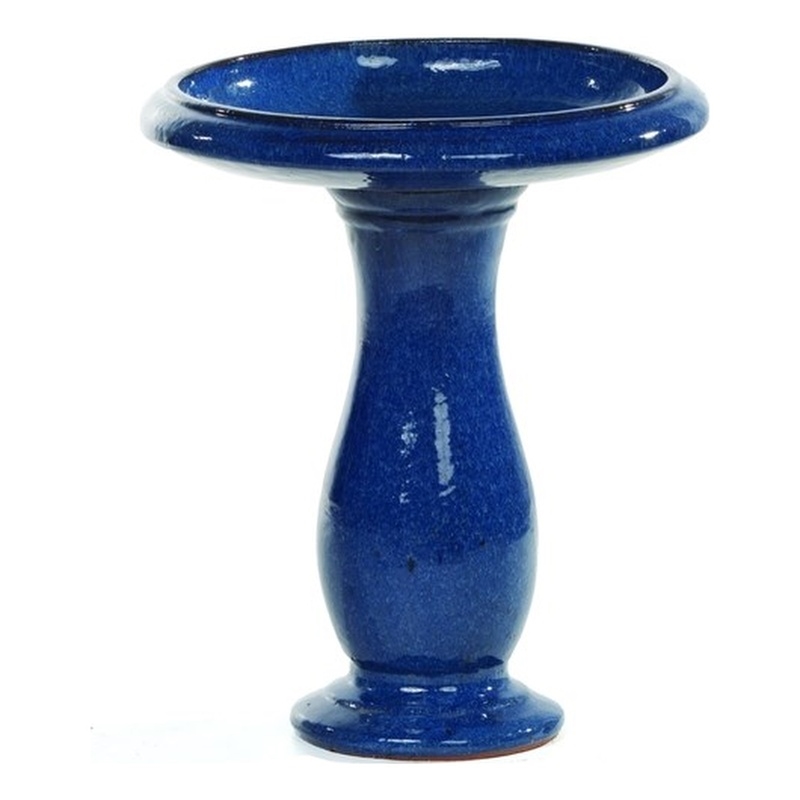 Alfresco Home Mayorca Ceramic Bird Bath in Snow Blue