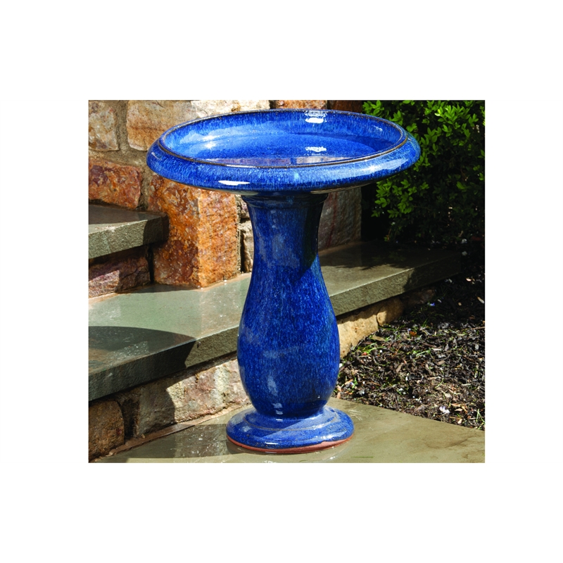 Alfresco Home Mayorca Ceramic Bird Bath in Snow Blue