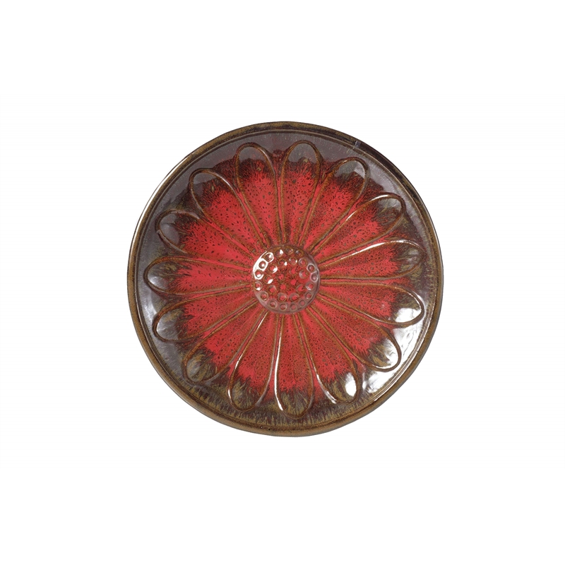 Alfresco Home Daisy Ceramic Bird Bath in Red