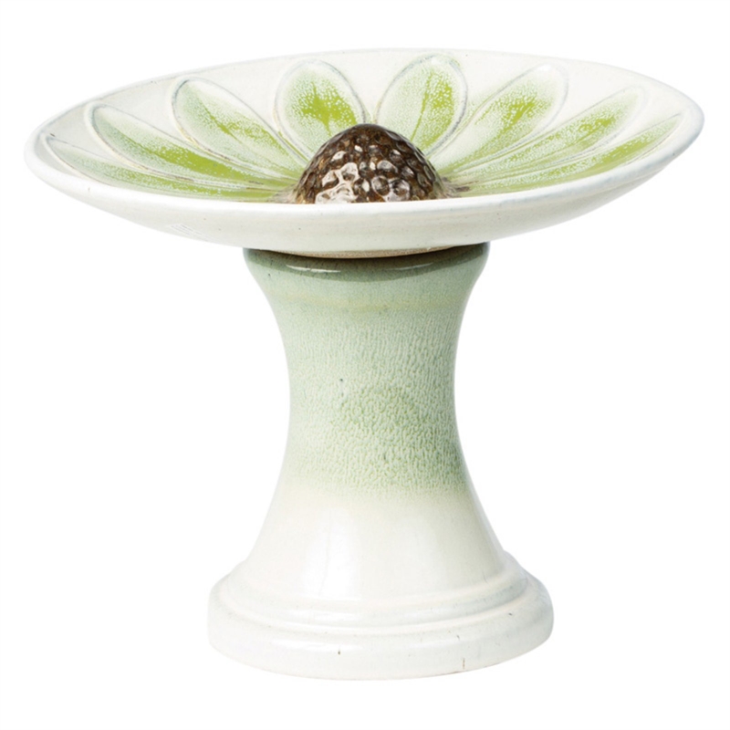 Alfresco Home Daisy Ceramic Bird Bath in Blue