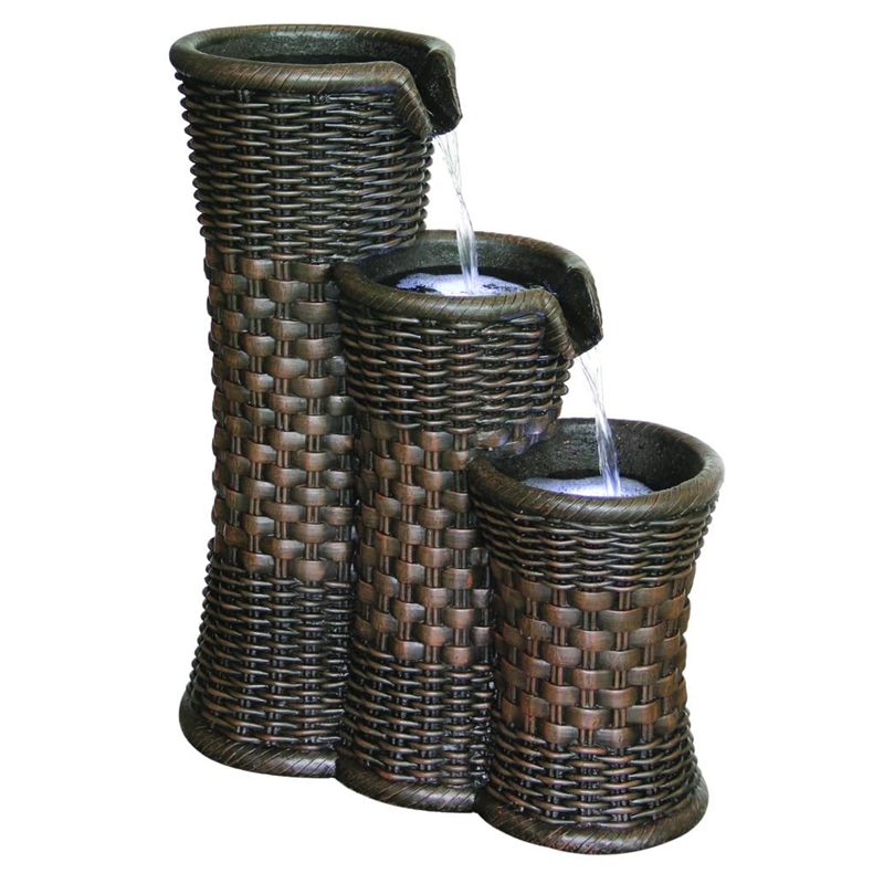 Alfresco Home Everwoven Resin Tiered Fountain with LED Light and Pump