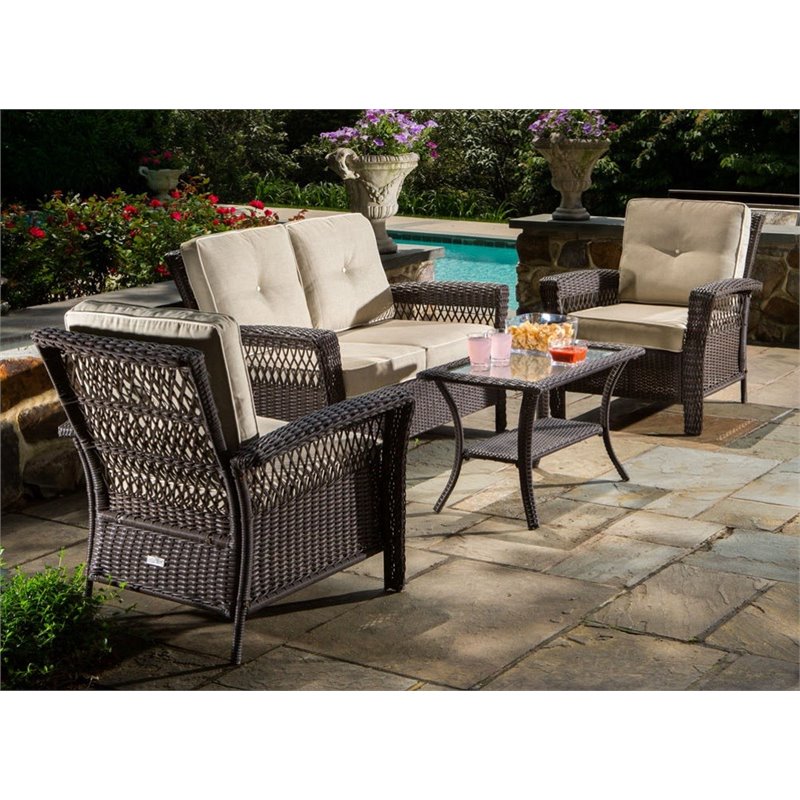 Alfresco Home Isabella 4 Piece Wicker Deep Seating Patio Sofa Set Alfresco Home Isabella 4 Piece Wicker Deep Seating Patio Sofa Set