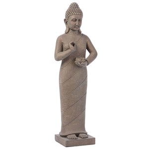 Alfresco Home Fiber-Stone Standing Thai Buddha Garden Sculpture in Brown