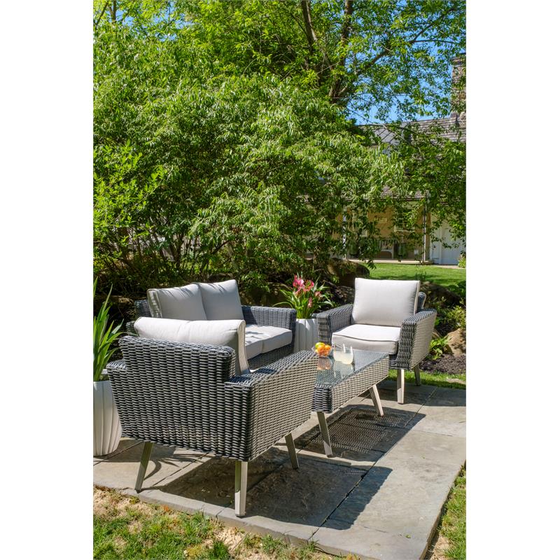 Alfresco Home Castlewood 4-piece Resin Wicker Seating Group in Stone Gray