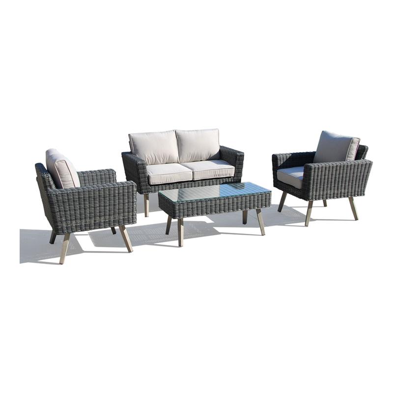 Alfresco Home Castlewood 4-piece Resin Wicker Seating Group in Stone Gray
