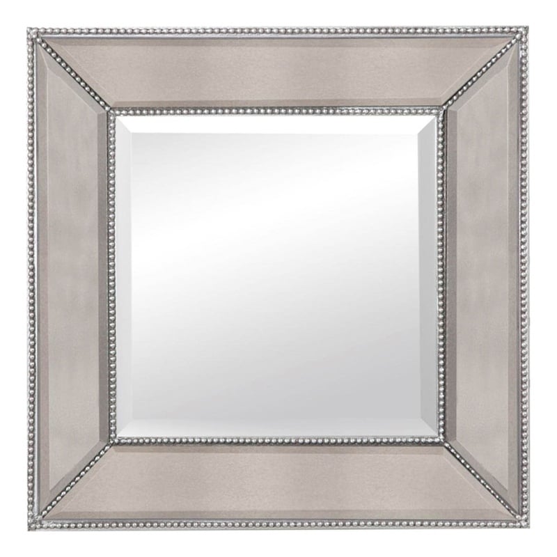 Beaded Wood Wall Mirror in Silver Leaf